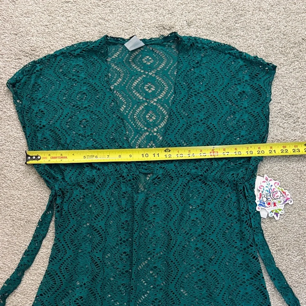 Becca Virtue Women L/XL‎ Lace Crochet Olive Green Open V-Front Cardigan Cover Up